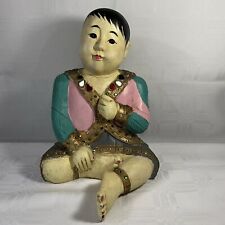 Carved Wood Seated Asian Baby Sculpture Lacquered Jewelry picture