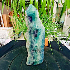 2.86LB Natural colored fluorite crystal tower specimen slice healing 1300g picture