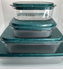 Tupperware ACRYLIC Teal Marble Meal Mates Container 8Pc. Set VTG NOS - Imperfect picture