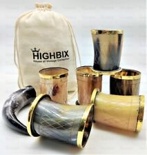 HIGHBIX Vikings Drinking Horn, Set of 6 Royal Premium Viking Real Horn Cup picture