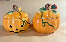 2Royal Norfolk Vintage Fall Pumpkin Ceramic Bowls w/ Lids Halloween/Thanksgiving picture