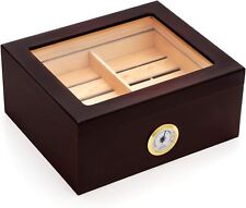Handmade Mahogany Brass Ring Hygrometer Cigar Desktop Humidor Hold to 50 Cigar picture
