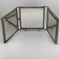 Antique Victorian Edwardian Tri Fold Shaving or Travel Mirror Silver Tone picture