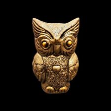 Vintage Cast Pot Metal Owl Tiger's Eye Quartz Eyes Heart Healing Reiki 3.25