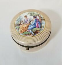 Vintage Courting Couple Painted Ceramic Hinged Czechoslovakia Trinket Box picture
