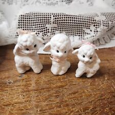 Vtg Set Of 3 Ceramic Lambs Handpainted Pink Ribbons Coquette  picture