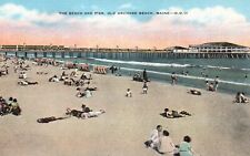 Postcard ME Old Orchard Beach Maine Beach & Pier Linen Unposted Vintage PC H4438 picture