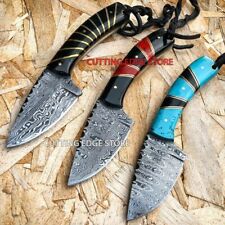 Pair of 3 Handmade Damascus Steel Hunting Knife with Resin Handle and Leather picture