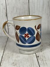 Vintage Casualstone Blue Floral Flower Footed Stoneware Mug Coffee Cup 8oz picture