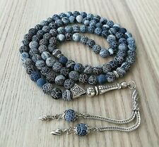 REAL Blue Agate Akiq Stone Islamic Prayer 99 beads, Tasbih, Misbaha, Tasbeeh 8mm picture