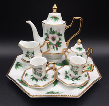 Vtg Childs, Display, Doll Miniature China Porcelain Tea Set Xmas Holiday 10 Pc picture