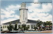 Postcard Linen FL Lighthouse Restaurant Dining Palm Trees Miami Beach Florida picture