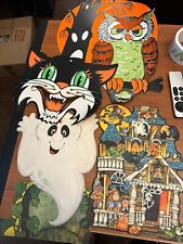 1980's haloween Decoration hangings Ghost Black Cat Owl Haunted picture
