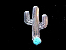 Sterling Silver Navajo CACTUS BROOCH w/Exquisite Museum Quality Turquoise Stone picture