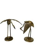 Vintage Pair Solid Brass Cranes Heron Egrets Figurines Leonard picture