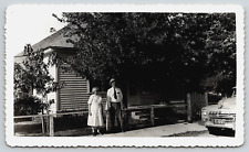 Photograph Snapshot Man Woman House Outdoors Vintage Car Lewistown Montana 1962 picture