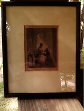 antique European Dutch small etching mother and son M.Mourot -J.P Lange picture