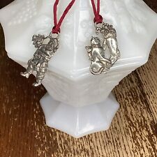 Lot Of 2 Seagull Pewter Christmas Ornaments Santa Claus And Cat With Stocking picture