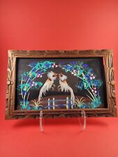 Vintage Mexican Feather Craft Aztec Birds Art Hand Carved Wooden Wood Frame Nice picture