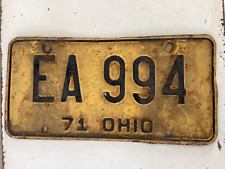 Vintage 1971 Ohio License Plate EA994 Auto Tag Yellow Black Man Cave Antique picture