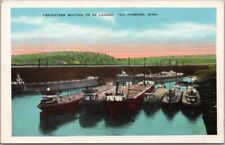 c1930s TWO HARBORS, Minnesota Great Lakes Ship Postcard 