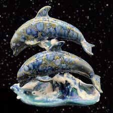 Large Ceramic DOLPHIN Sculpture On Waves MB Designs USA Textured Sculpture VTG picture