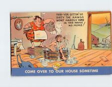 Postcard Come Over To Our House Sometime w/ Bathing Scene Humor Comic Art Print picture