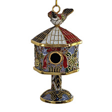 Vintage Chinese Cloisonné Bird House Ornament Enameled Christmas Figure 4