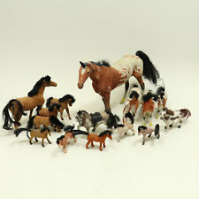 Flocked Velvet Plastic Toy Horses White Brown Black Felted Soft Pony Lot Of 15 picture