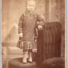 c1870s Cute Little Girl Standing on Stool Tint Cheeks Cuyler CdV Photo Card H27 picture