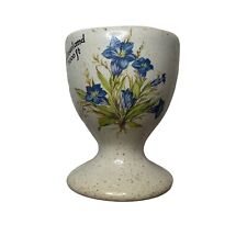 Vintage Souvenir Egg Cup Tilatus Switzerland Ceramic Speckle Glaze Blue Flowers picture