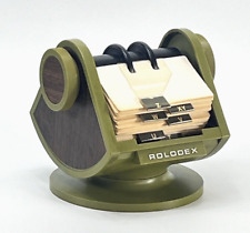 Vintage Rolodex SW-24 Open Card File Large Avocado Green 1970's Wood Grain picture