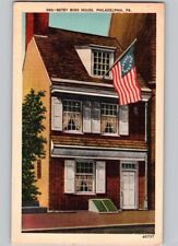 c1940 Betsy Ross House Philadlephia Pennsylvania PA Linen American Flag Postcard picture