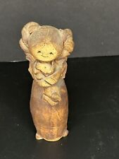 Vintage 1970s Handmade Pottery Or Clay Figure Young Girl Holding A Dog - Signed picture