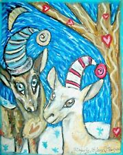 Nigerian Dwarf Dairy Goat Jesters - 5x7 Art Print - Wall Décor - Winter Snow picture