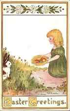 Thurston Easter Little Girl Bunny Rabbit Eggs Vintage Postcard picture