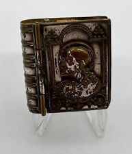 Vintage Silver Tone Mini Miniature Jesus Sacred Heart Bible Trinket Case Box picture