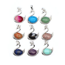 Natural Crystal Chakra Swan Pendant Gemstone Oval Bead Reiki Charms Healing Gift picture