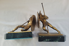 Pair Jenning Bros. Bookends Warriors Gladiators w/ Spear & Shield on Marble Base picture