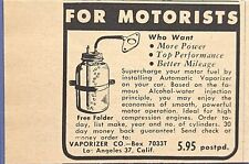 Automatic Vaporizer Los Angeles CA Alcohol-Water Motorists Vintage Print Ad 1951 picture