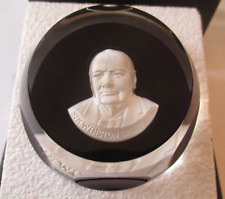 FRANKLIN MINT WINSTON CHURCHILL BACCARAT CRYSTAL PAPERWEIGHT + BOX GREAT 1977 picture