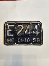 Vintage 1958 Ohio Motorcycle License Plate - Rare Collectible Motorbike Memorabi picture
