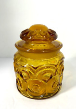 Small Vintage LE Smith Moon and Stars Amber Glass Canister cookie Jar w/ Lid picture