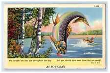 c1930's Fisherman Caught Exaggerated Fish At Powassan Posted Vintage Postcard picture