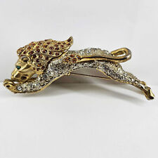 Vintage Large Leaping Lion Topaz Clear crystal Pave shoulder brooch Pin picture