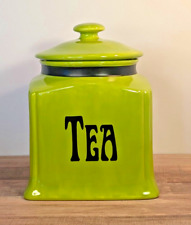 VTG 70s Ceramic Lime Green Tea Canister/Cookie Jar MCM art nouveau kitchen picture