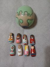 Vintage Wooden World Globe with 8 Nesting Dolls Multicultural picture