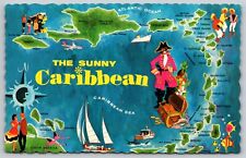 Greetings from Sunny Caribbean Pictorial Map 1965 Postcard picture