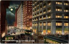 State Street North from Madison by Night Chicago IL c1916 Vintage Postcard W26 picture