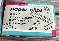 VINTAGE NOS W T Rogers Paper Clips No 1 Nickel Plated Smooth Finish 100 Box picture